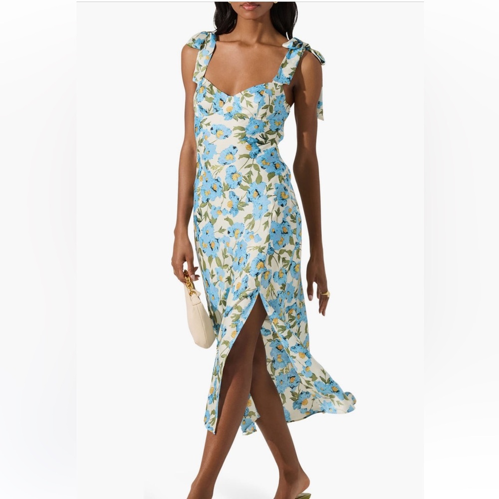 NWT Astr “Bow Strap Satin Midi Dress” Size Large - Picture 6 of 8